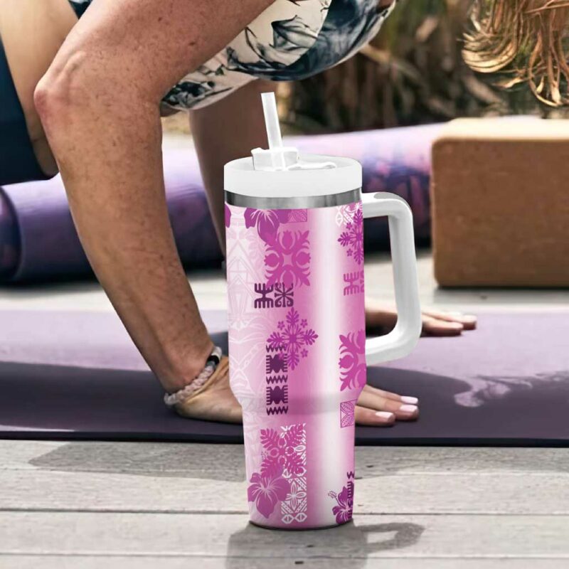 Hawaiian Quilt Vintage Pink Custom Stanley Quencher 40oz Stainless Steel Tumbler With Handle - Threewoofs - Image 6