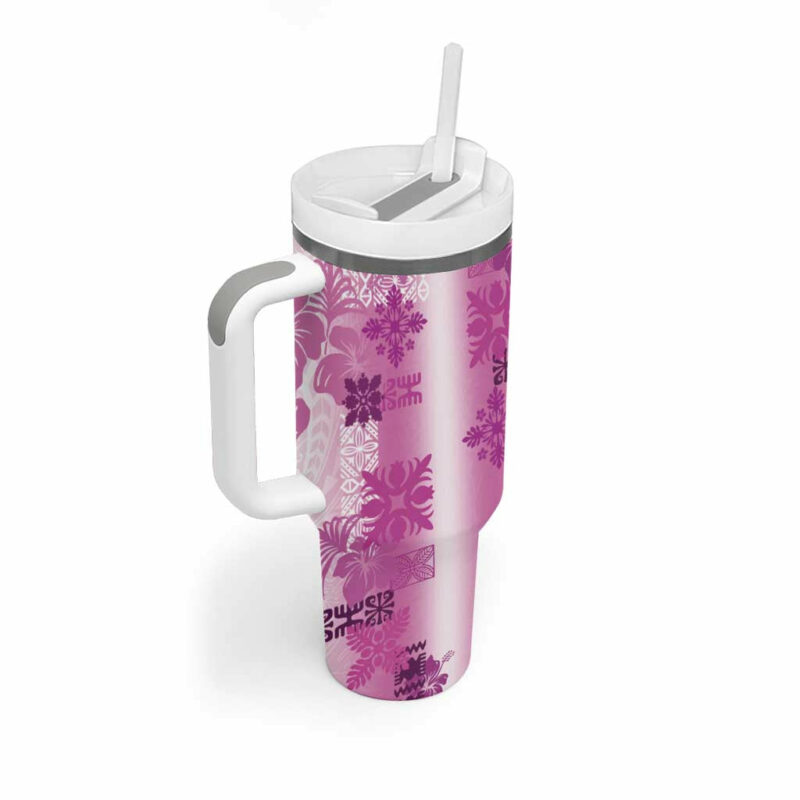 Hawaiian Quilt Vintage Pink Custom Stanley Quencher 40oz Stainless Steel Tumbler With Handle - Threewoofs - Image 2