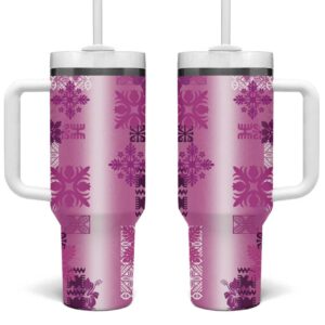 Hawaiian Quilt Vintage Pink Custom Stanley Quencher 40oz Stainless Steel Tumbler With Handle - Threewoofs