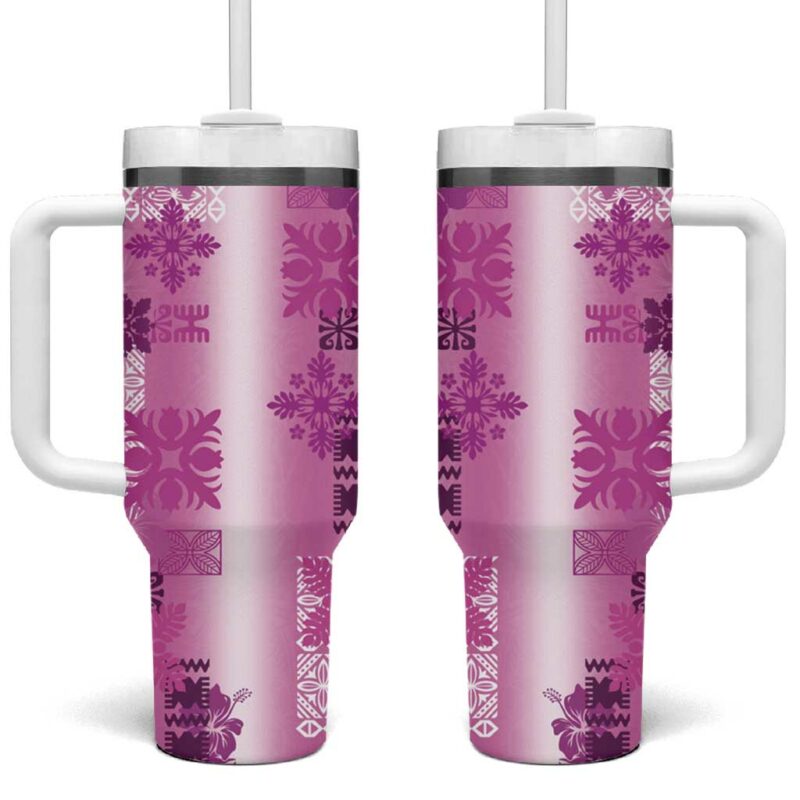 Hawaiian Quilt Vintage Pink Custom Stanley Quencher 40oz Stainless Steel Tumbler With Handle - Threewoofs