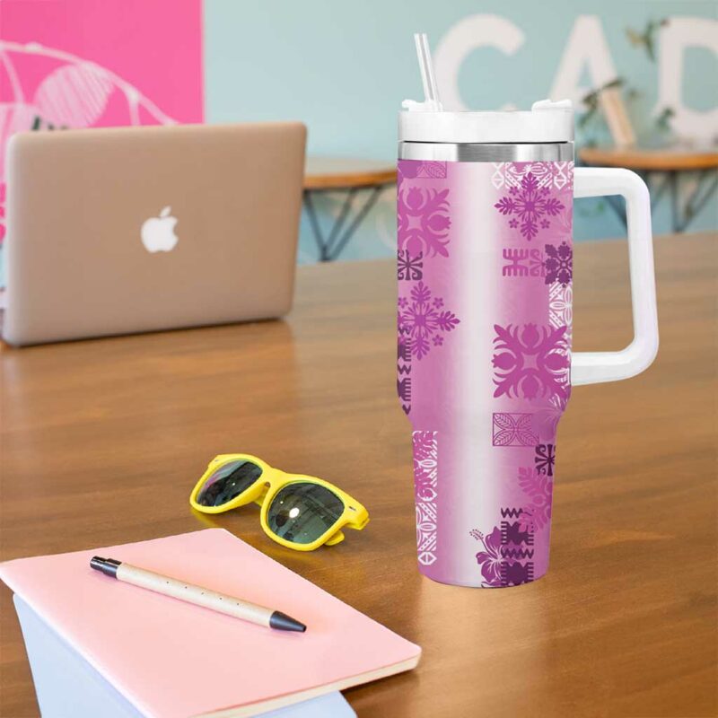 Hawaiian Quilt Vintage Pink Custom Stanley Quencher 40oz Stainless Steel Tumbler With Handle - Threewoofs - Image 5