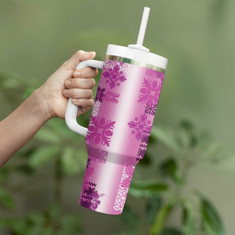 Hawaiian Quilt Vintage Pink Custom Stanley Quencher 40oz Stainless Steel Tumbler With Handle - Threewoofs - Image 3