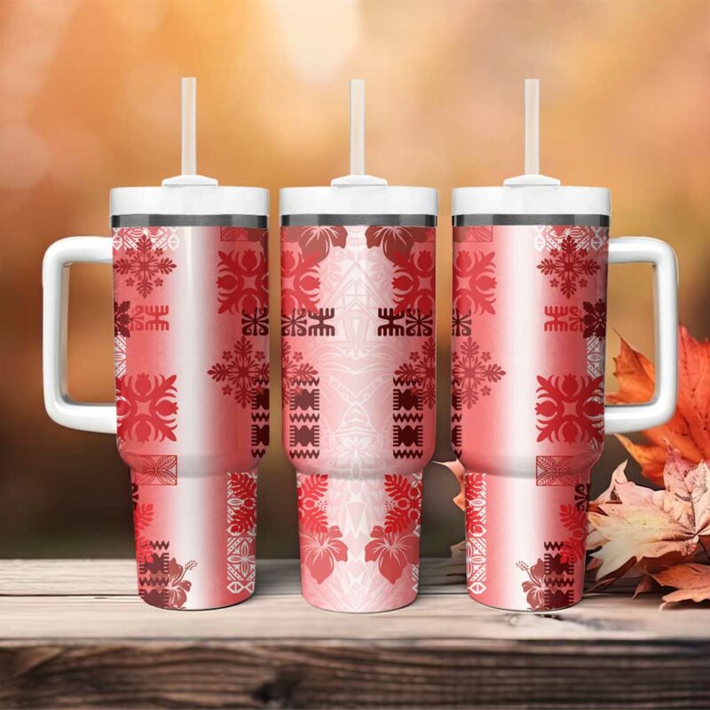 Hawaiian Quilt Vintage Red Custom Stanley Quencher 40oz Stainless Steel Tumbler With Handle - Threewoofs - Image 4