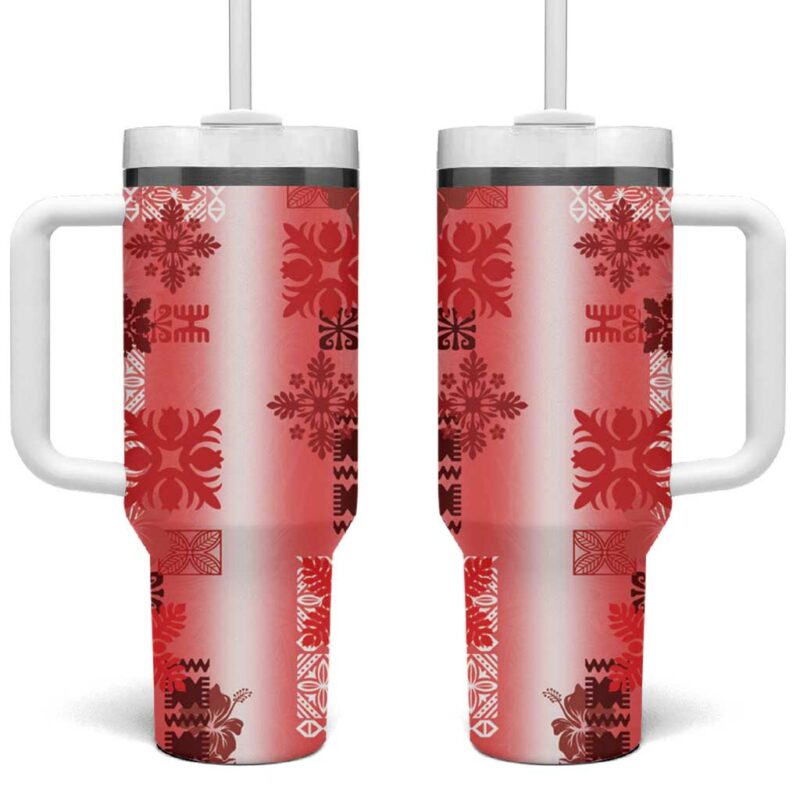 Hawaiian Quilt Vintage Red Custom Stanley Quencher 40oz Stainless Steel Tumbler With Handle - Threewoofs