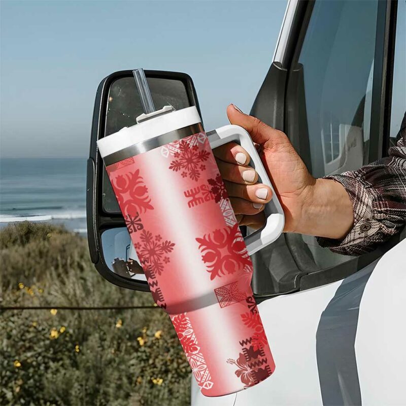 Hawaiian Quilt Vintage Red Custom Stanley Quencher 40oz Stainless Steel Tumbler With Handle - Threewoofs - Image 7