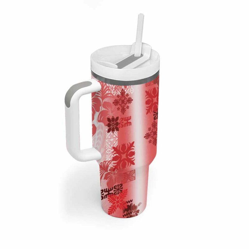 Hawaiian Quilt Vintage Red Custom Stanley Quencher 40oz Stainless Steel Tumbler With Handle - Threewoofs - Image 2