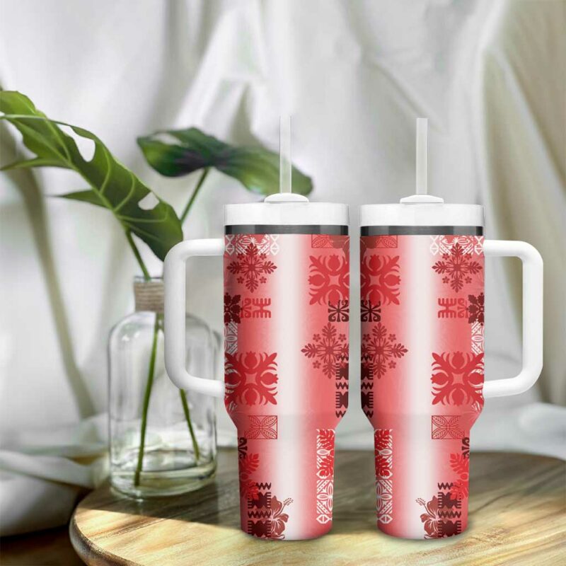 Hawaiian Quilt Vintage Red Custom Stanley Quencher 40oz Stainless Steel Tumbler With Handle - Threewoofs - Image 9