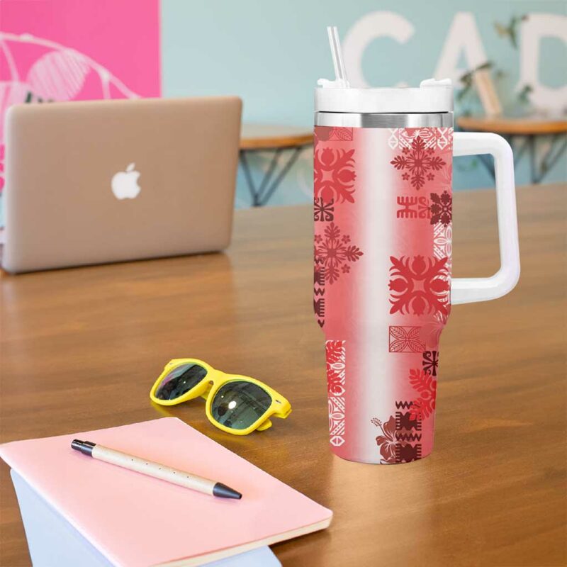 Hawaiian Quilt Vintage Red Custom Stanley Quencher 40oz Stainless Steel Tumbler With Handle - Threewoofs - Image 5