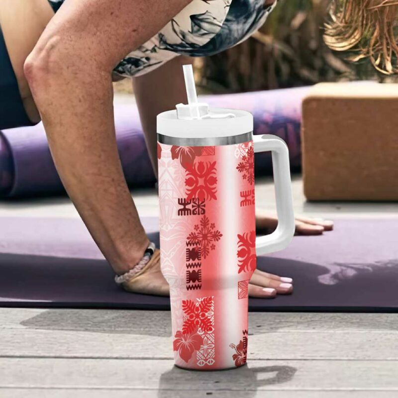 Hawaiian Quilt Vintage Red Custom Stanley Quencher 40oz Stainless Steel Tumbler With Handle - Threewoofs - Image 6