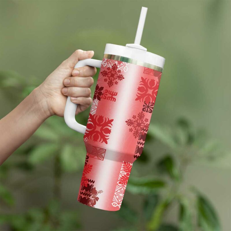 Hawaiian Quilt Vintage Red Custom Stanley Quencher 40oz Stainless Steel Tumbler With Handle - Threewoofs - Image 3