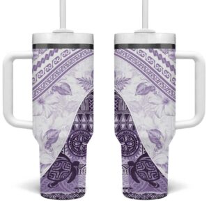 Hawaiian Tapa Traditional Vintage Violet Custom Stanley Quencher 40oz Stainless Steel Tumbler With Handle - Threewoofs