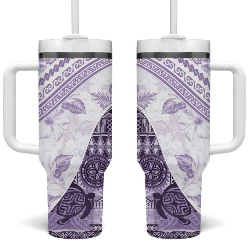 Hawaiian Tapa Traditional Vintage Violet Custom Stanley Quencher 40oz Stainless Steel Tumbler With Handle - Threewoofs