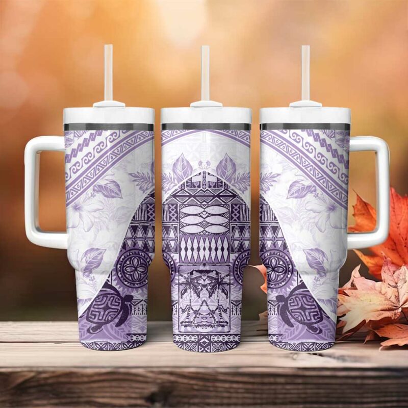 Hawaiian Tapa Traditional Vintage Violet Custom Stanley Quencher 40oz Stainless Steel Tumbler With Handle - Threewoofs - Image 4