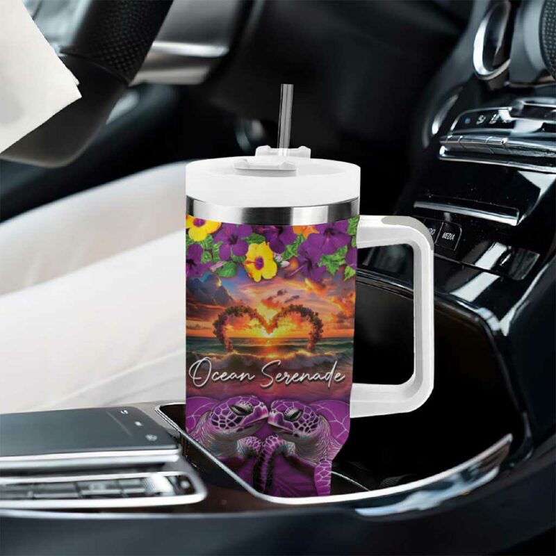 Hawaiian Turtle Love Ocean Serenade Honu Honi Ihu Custom Stanley Quencher 40oz Stainless Steel Tumbler With Handle - Threewoofs - Image 8