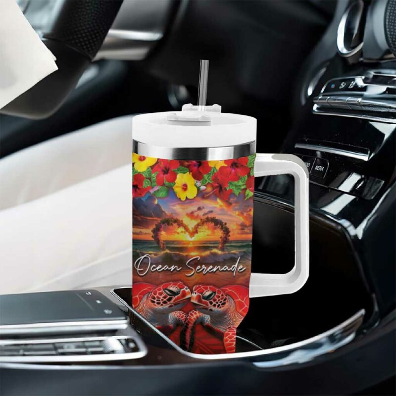 Hawaiian Turtle Love Ocean Serenade Honu Honi Ihu Custom Stanley Quencher 40oz Stainless Steel Tumbler With Handle - Threewoofs - Image 8