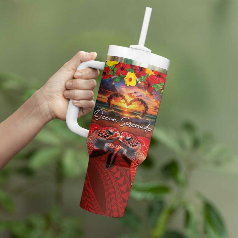 Hawaiian Turtle Love Ocean Serenade Honu Honi Ihu Custom Stanley Quencher 40oz Stainless Steel Tumbler With Handle - Threewoofs - Image 3