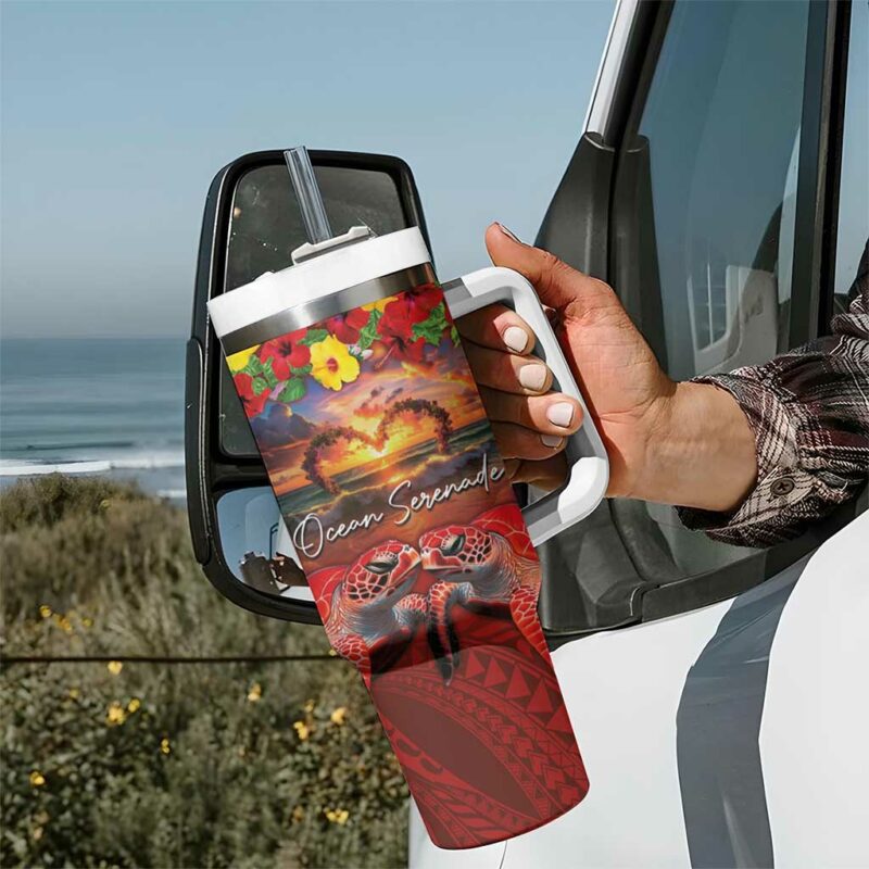 Hawaiian Turtle Love Ocean Serenade Honu Honi Ihu Custom Stanley Quencher 40oz Stainless Steel Tumbler With Handle - Threewoofs - Image 7