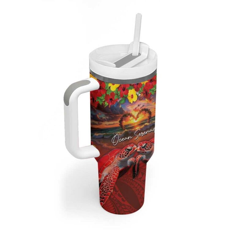 Hawaiian Turtle Love Ocean Serenade Honu Honi Ihu Custom Stanley Quencher 40oz Stainless Steel Tumbler With Handle - Threewoofs - Image 2