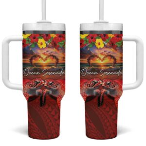 Hawaiian Turtle Love Ocean Serenade Honu Honi Ihu Custom Stanley Quencher 40oz Stainless Steel Tumbler With Handle - Threewoofs