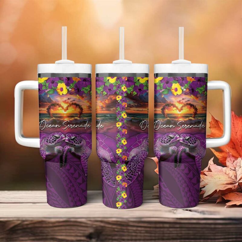 Hawaiian Turtle Love Ocean Serenade Honu Honi Ihu Custom Stanley Quencher 40oz Stainless Steel Tumbler With Handle - Threewoofs - Image 4
