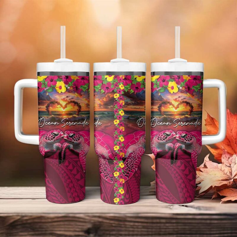 Hawaiian Turtle Love Ocean Serenade Honu Honi Ihu Custom Stanley Quencher 40oz Stainless Steel Tumbler With Handle - Threewoofs - Image 4