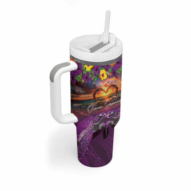 Hawaiian Turtle Love Ocean Serenade Honu Honi Ihu Custom Stanley Quencher 40oz Stainless Steel Tumbler With Handle - Threewoofs - Image 2