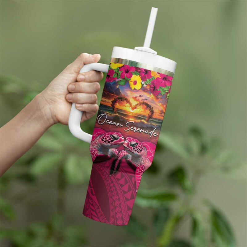 Hawaiian Turtle Love Ocean Serenade Honu Honi Ihu Custom Stanley Quencher 40oz Stainless Steel Tumbler With Handle - Threewoofs - Image 3