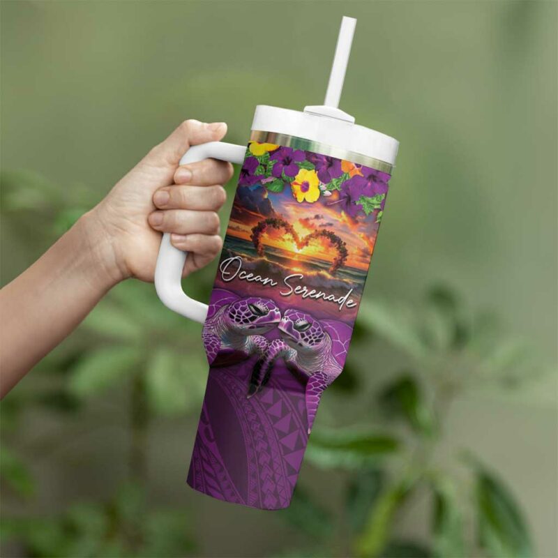 Hawaiian Turtle Love Ocean Serenade Honu Honi Ihu Custom Stanley Quencher 40oz Stainless Steel Tumbler With Handle - Threewoofs - Image 3