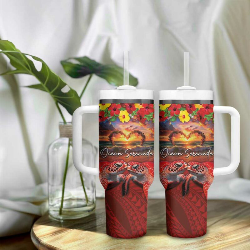 Hawaiian Turtle Love Ocean Serenade Honu Honi Ihu Custom Stanley Quencher 40oz Stainless Steel Tumbler With Handle - Threewoofs - Image 9