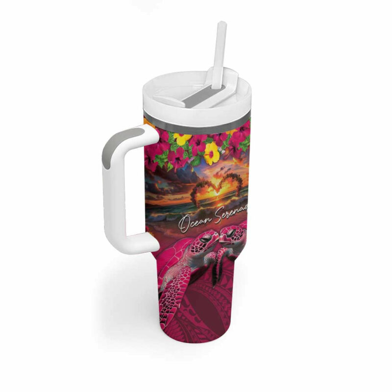 Hawaiian Turtle Love Ocean Serenade Honu Honi Ihu Custom Stanley Quencher 40oz Stainless Steel Tumbler With Handle - Threewoofs - Image 2