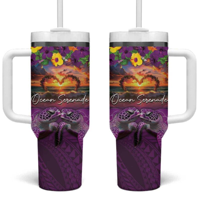 Hawaiian Turtle Love Ocean Serenade Honu Honi Ihu Custom Stanley Quencher 40oz Stainless Steel Tumbler With Handle - Threewoofs