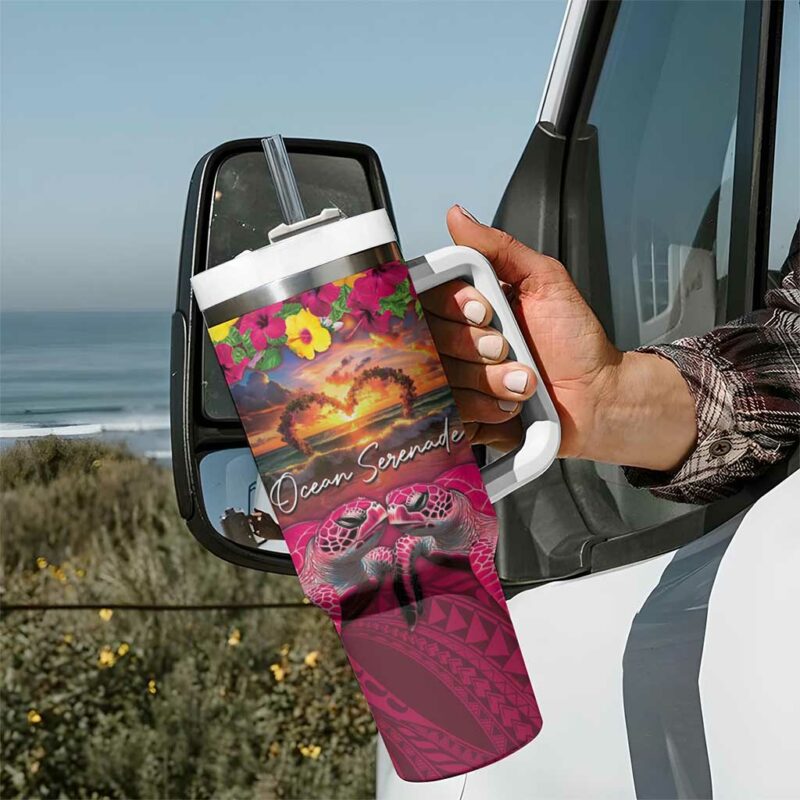 Hawaiian Turtle Love Ocean Serenade Honu Honi Ihu Custom Stanley Quencher 40oz Stainless Steel Tumbler With Handle - Threewoofs - Image 7