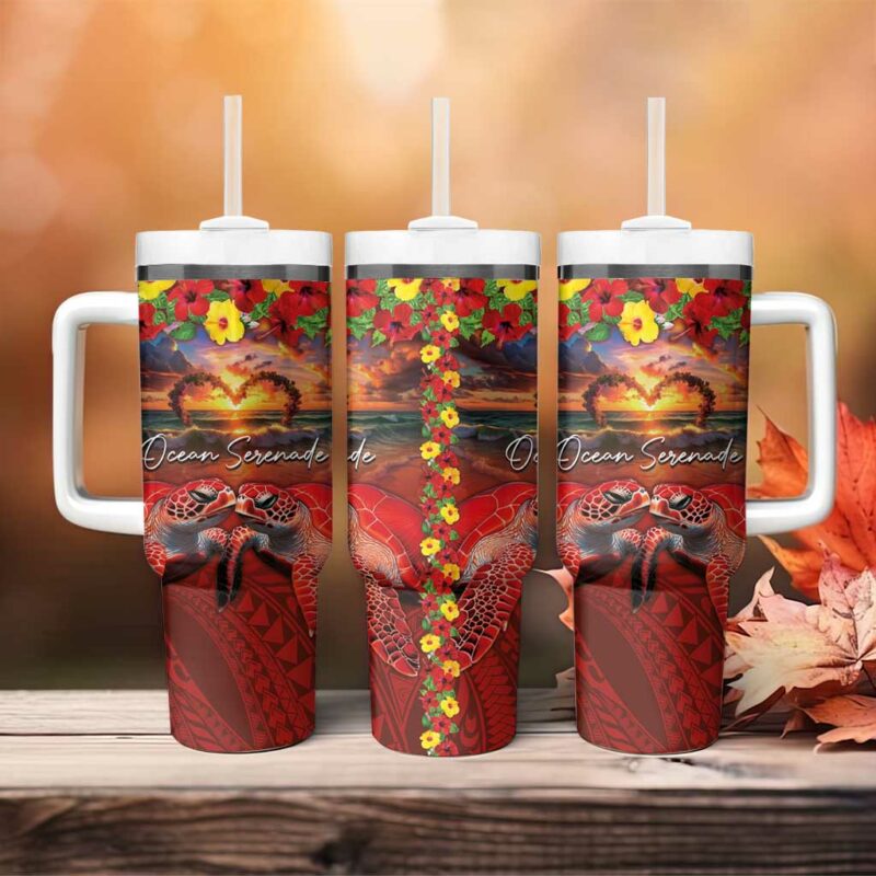 Hawaiian Turtle Love Ocean Serenade Honu Honi Ihu Custom Stanley Quencher 40oz Stainless Steel Tumbler With Handle - Threewoofs - Image 4
