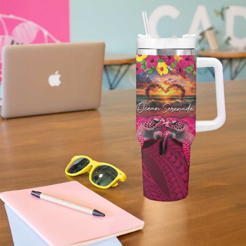 Hawaiian Turtle Love Ocean Serenade Honu Honi Ihu Custom Stanley Quencher 40oz Stainless Steel Tumbler With Handle - Threewoofs - Image 5