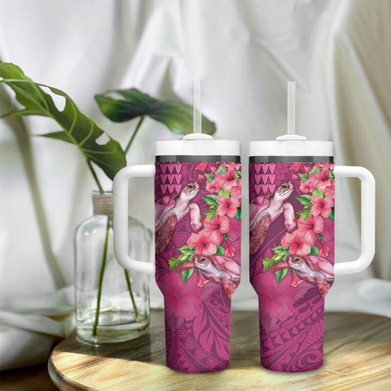 Hawaiian Turtle Love Sweet Hibiscus and Kakau Rose Color Custom Stanley Quencher 40oz Stainless Steel Tumbler With Handle - Threewoofs - Image 9