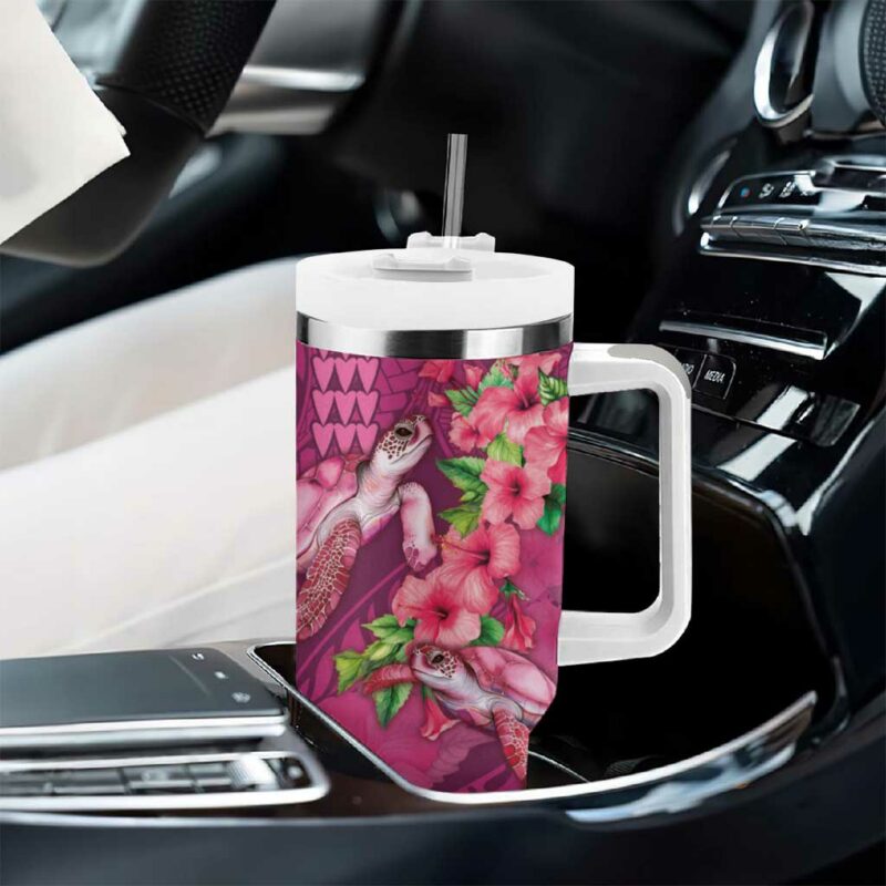Hawaiian Turtle Love Sweet Hibiscus and Kakau Rose Color Custom Stanley Quencher 40oz Stainless Steel Tumbler With Handle - Threewoofs - Image 8