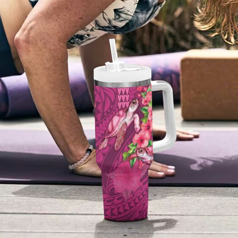 Hawaiian Turtle Love Sweet Hibiscus and Kakau Rose Color Custom Stanley Quencher 40oz Stainless Steel Tumbler With Handle - Threewoofs - Image 6