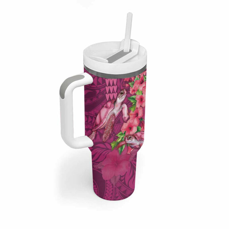 Hawaiian Turtle Love Sweet Hibiscus and Kakau Rose Color Custom Stanley Quencher 40oz Stainless Steel Tumbler With Handle - Threewoofs - Image 2