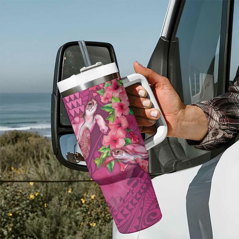 Hawaiian Turtle Love Sweet Hibiscus and Kakau Rose Color Custom Stanley Quencher 40oz Stainless Steel Tumbler With Handle - Threewoofs - Image 7