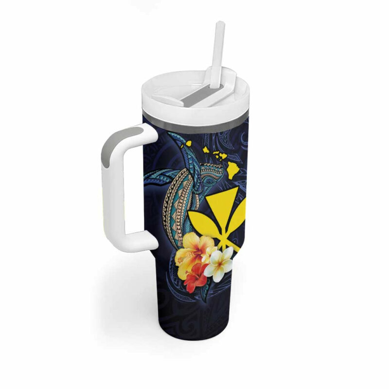 Hawaiian Whale and Kanaka Maoli Symbol Hibiscus Custom Stanley Quencher 40oz Stainless Steel Tumbler With Handle - Threewoofs - Image 2
