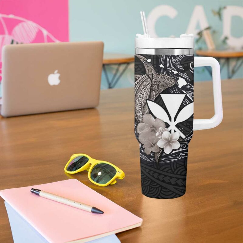 Hawaiian Whale and Kanaka Maoli Symbol Hibiscus Custom Stanley Quencher 40oz Stainless Steel Tumbler With Handle - Threewoofs - Image 4
