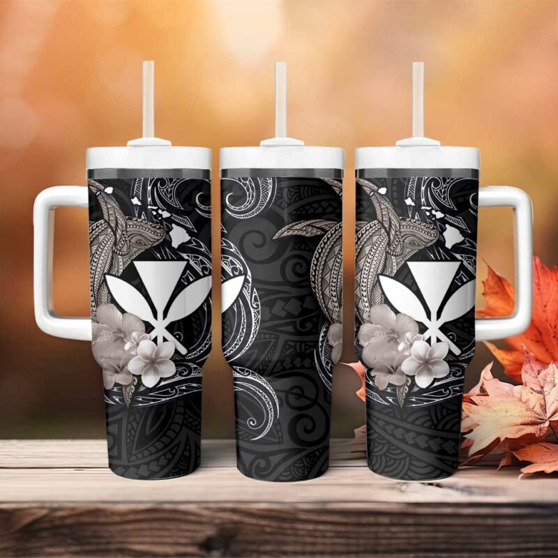 Hawaiian Whale and Kanaka Maoli Symbol Hibiscus Custom Stanley Quencher 40oz Stainless Steel Tumbler With Handle - Threewoofs - Image 3