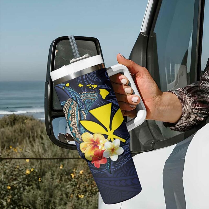 Hawaiian Whale and Kanaka Maoli Symbol Hibiscus Custom Stanley Quencher 40oz Stainless Steel Tumbler With Handle - Threewoofs - Image 7