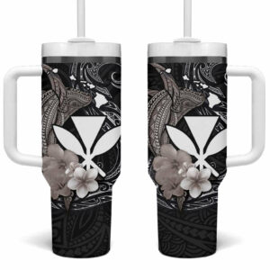 Hawaiian Whale and Kanaka Maoli Symbol Hibiscus Custom Stanley Quencher 40oz Stainless Steel Tumbler With Handle - Threewoofs
