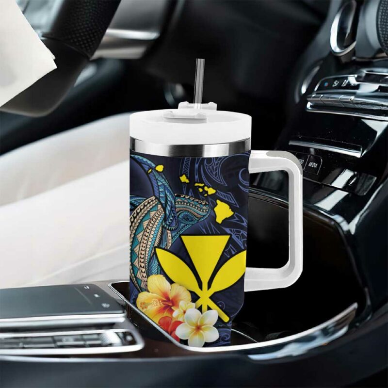 Hawaiian Whale and Kanaka Maoli Symbol Hibiscus Custom Stanley Quencher 40oz Stainless Steel Tumbler With Handle - Threewoofs - Image 8