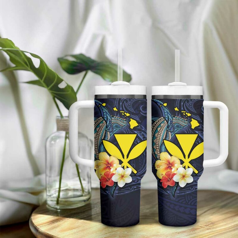 Hawaiian Whale and Kanaka Maoli Symbol Hibiscus Custom Stanley Quencher 40oz Stainless Steel Tumbler With Handle - Threewoofs - Image 9