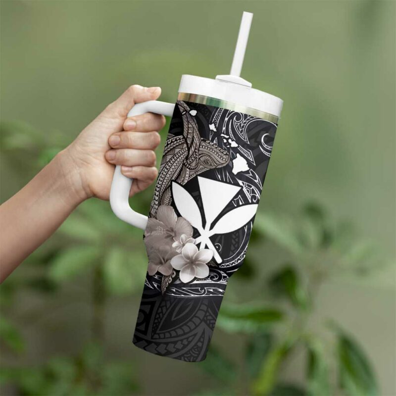 Hawaiian Whale and Kanaka Maoli Symbol Hibiscus Custom Stanley Quencher 40oz Stainless Steel Tumbler With Handle - Threewoofs - Image 2