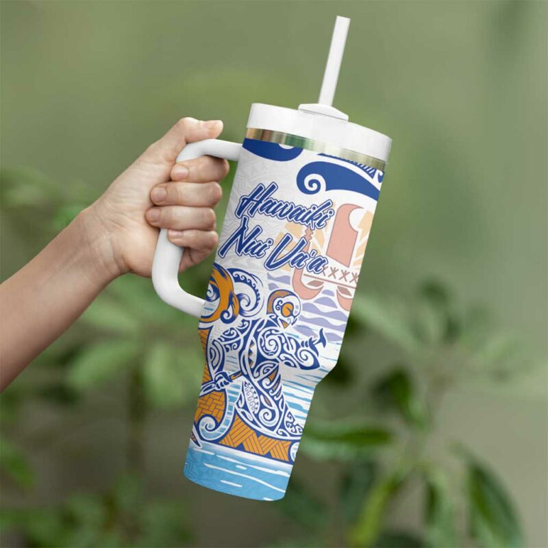 Hawaiki Nui Va‚Äôa Solo French Polynesia Blue Color Custom Stanley Quencher 40oz Stainless Steel Tumbler With Handle - Threewoofs - Image 3