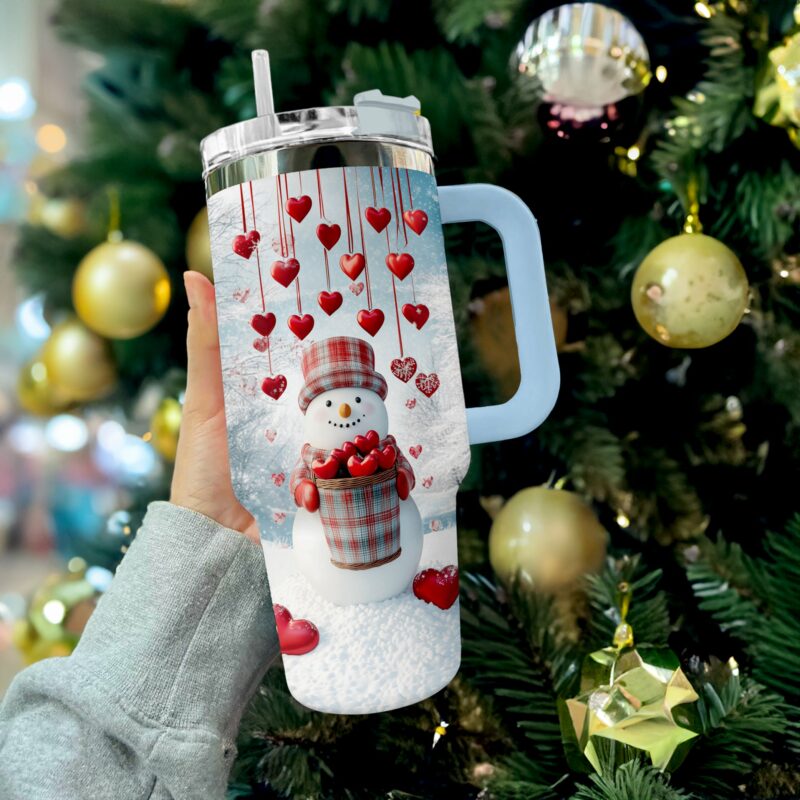Heartfelt Snowman Christmas Custom Stanley Quencher 40oz Stainless Steel Tumbler With Handle - Threewoofs - Image 3