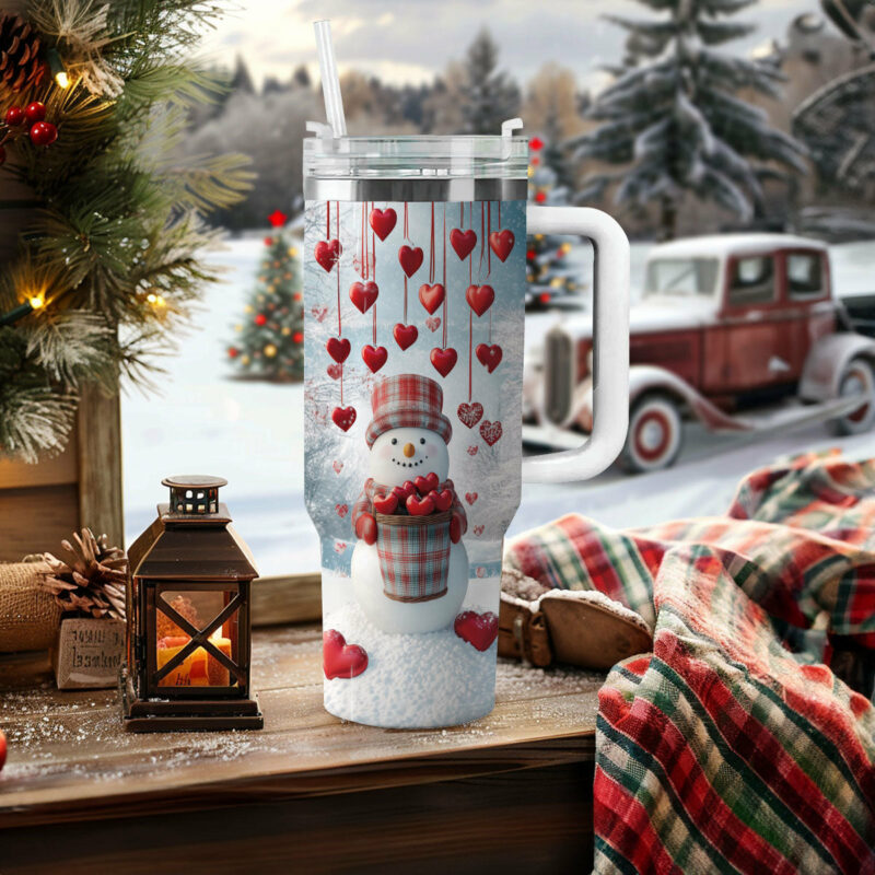 Heartfelt Snowman Christmas Custom Stanley Quencher 40oz Stainless Steel Tumbler With Handle - Threewoofs - Image 2